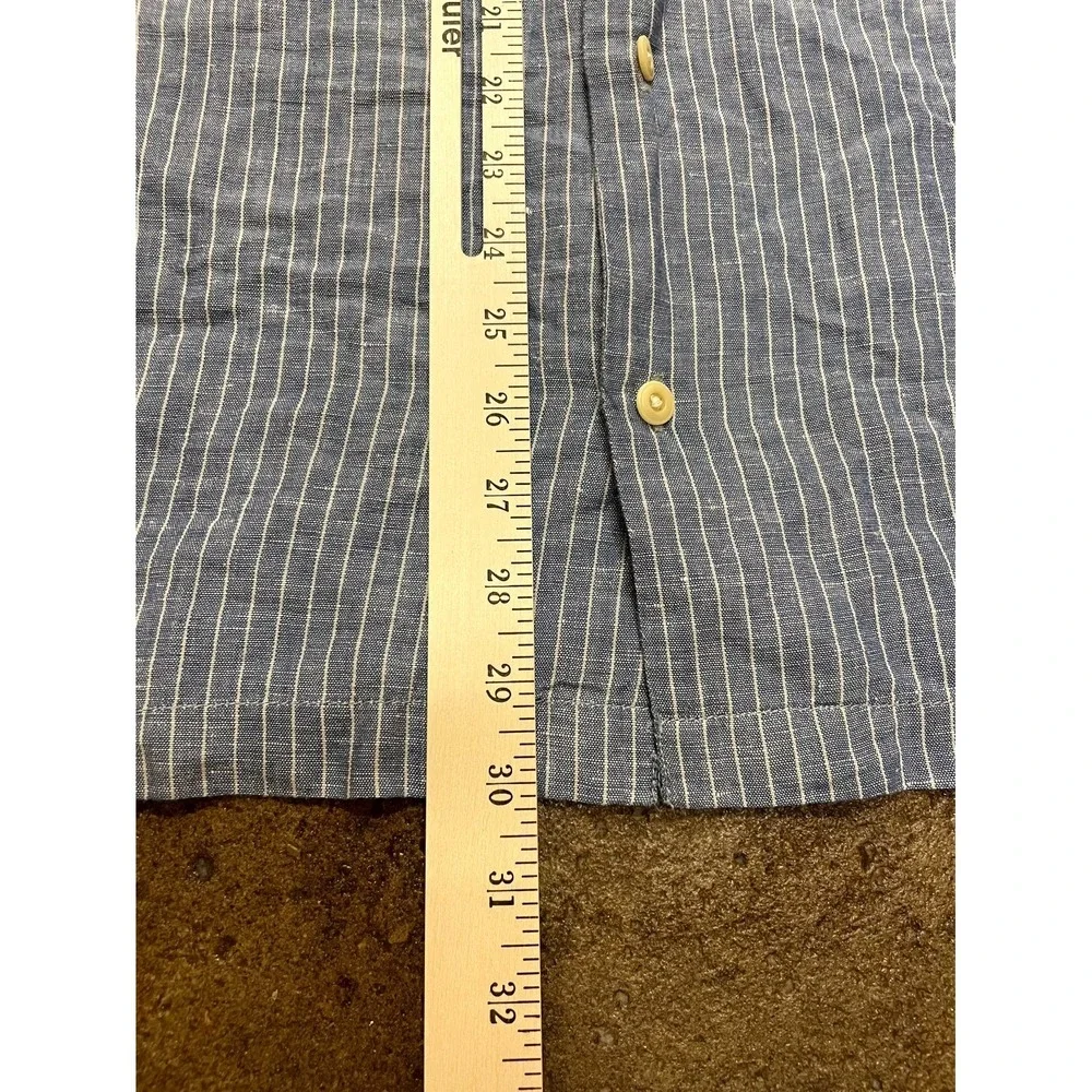 Lucky Brand Shirt Mens XL Blue Striped Linen Short Sleeve Camp Collar Casual - Picture 14 of 16